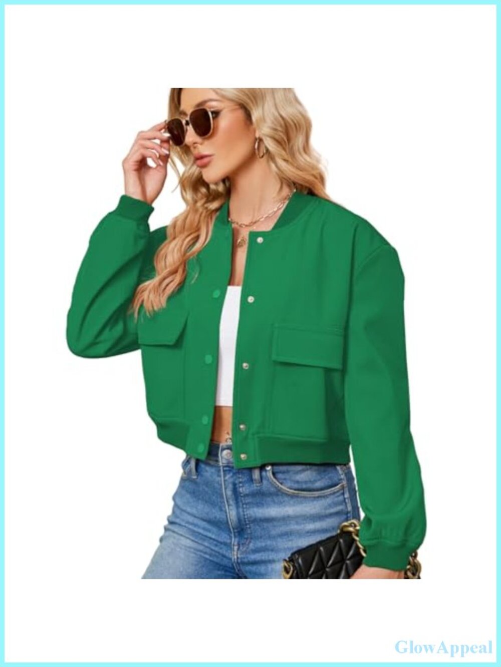 Cropped Bomber Jacket Womens Trendy Casual Varsity Baseball Collar Button Front